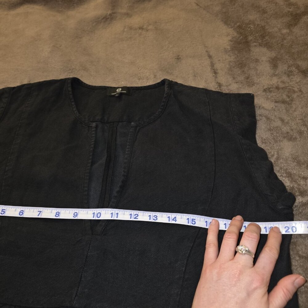 AG Adriano Goldschmied Trista Black Linen Chambray Notch V-Neck Blouse Small - Picture 6 of 14